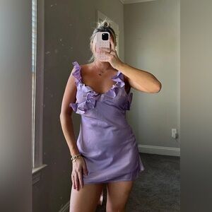 House of CB Tink Orchid Satin Ruffle Dress